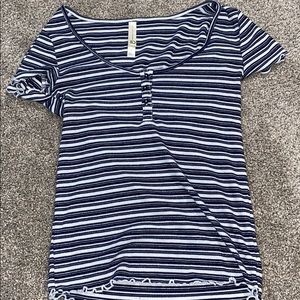 blue striped tight fitted t shirt!